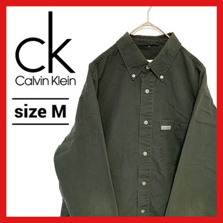 カルバンクライン(Calvin Klein)の90s 古着 カルバンクライン 長袖シャツ コットン カーキ M (シャツ)
