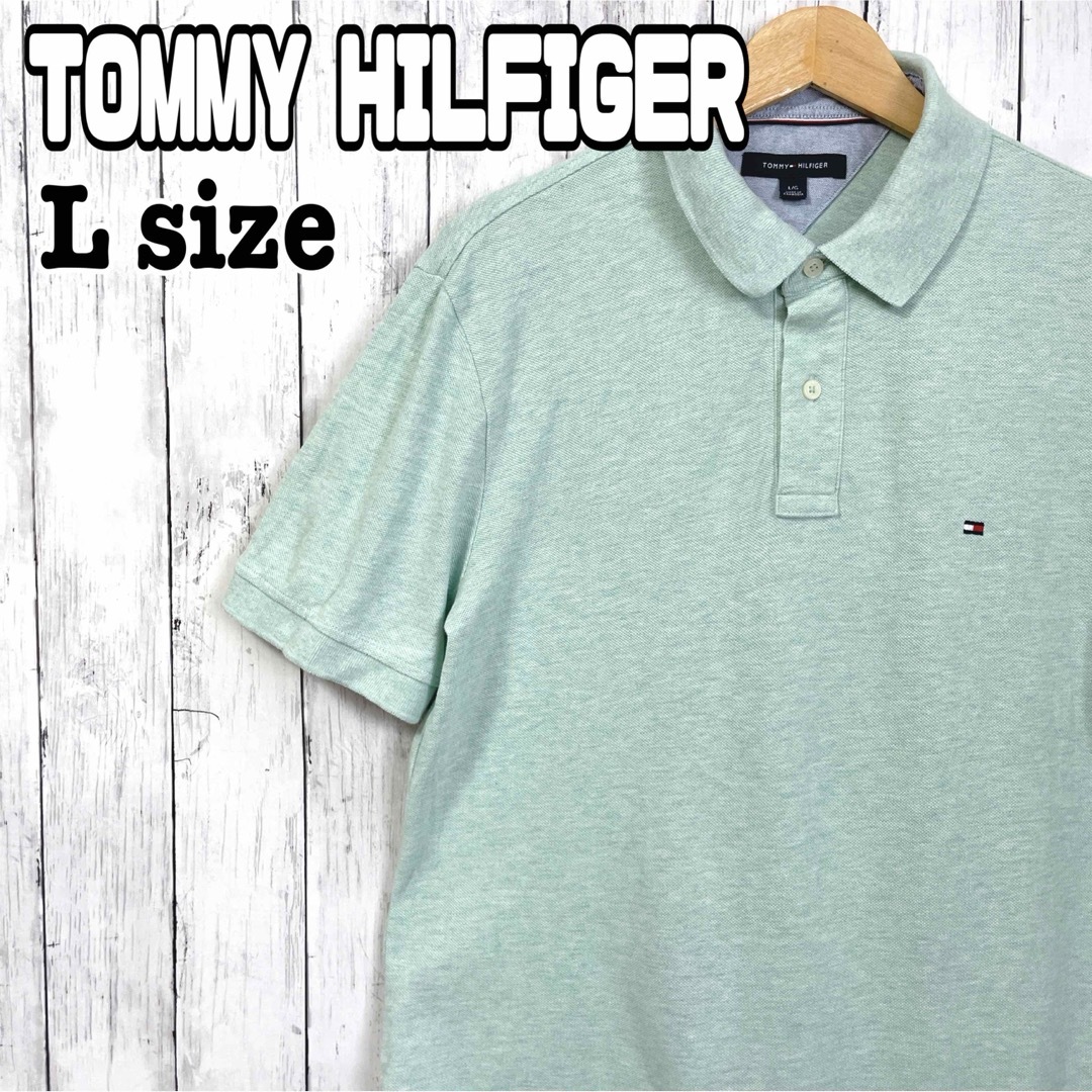 TOMMY HILFIGER(トミーヒルフィガー)のトミーヒルフィガー 半袖 ポロシャツ 刺繍ロゴ Lサイズ メンズ 輸入 海外古着 メンズのトップス(ポロシャツ)の商品写真