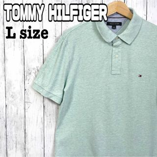 トミーヒルフィガー(TOMMY HILFIGER)のトミーヒルフィガー 半袖 ポロシャツ 刺繍ロゴ Lサイズ メンズ 輸入 海外古着(ポロシャツ)