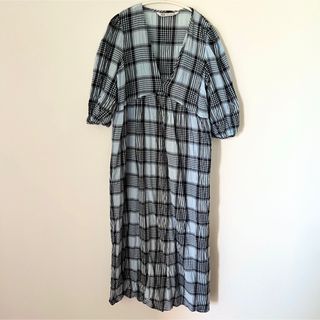 ザラ(ZARA)のZARA ブルー チェックワンピース(ロングワンピース/マキシワンピース)