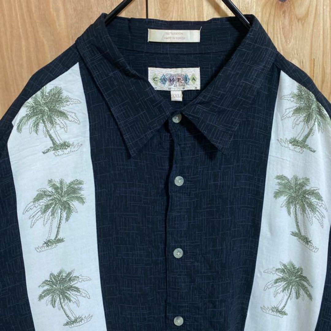 メンズ 柄 シャツ アロハ ハワイ USA古着 90s 半袖 ブラック ホワイト メンズのトップス(シャツ)の商品写真