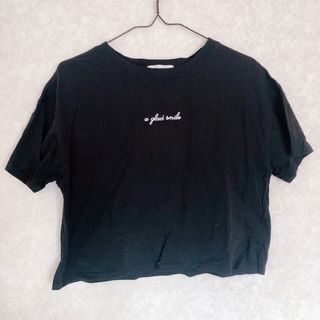 黒 半袖Tシャツ ロゴ シンプル モノトーン 短丈 クロップド(Tシャツ(半袖/袖なし))