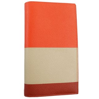 極美品●HERMES エルメス アジェンダヴィジョン ヴォーエプソン シルバー金具 トリコカラー 手帳カバー オレンジ ブラウン ベージュ X刻印 フランス製 メンズ