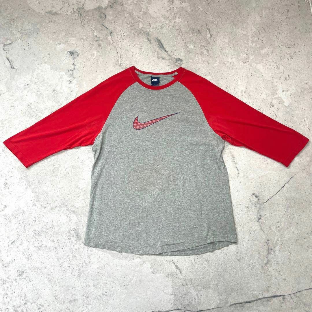 NIKE(ナイキ)の【ナイキ】XL ラグランスリーブ ベースボール Tシャツ グレー赤 nike メンズのトップス(Tシャツ/カットソー(半袖/袖なし))の商品写真