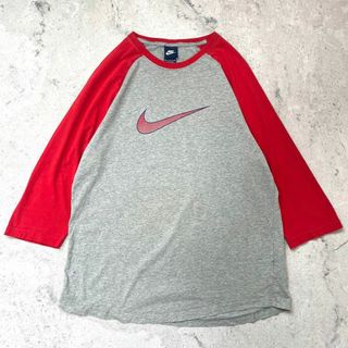 ナイキ(NIKE)の【ナイキ】XL ラグランスリーブ ベースボール Tシャツ グレー赤 nike(Tシャツ/カットソー(半袖/袖なし))