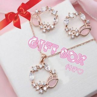 ピアス ネックレス　ジルコニア　シルバー925 ピンク　花冠　春＊セットでお得1(ネックレス)