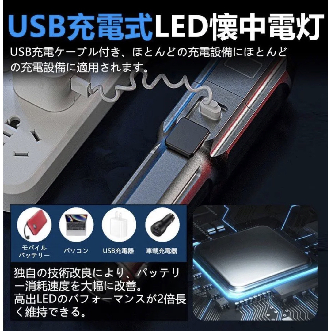 ズーミングライト 強力照射 LEDライト 超小型 USB充電式 爆光 懐中電灯 インテリア/住まい/日用品の日用品/生活雑貨/旅行(防災関連グッズ)の商品写真