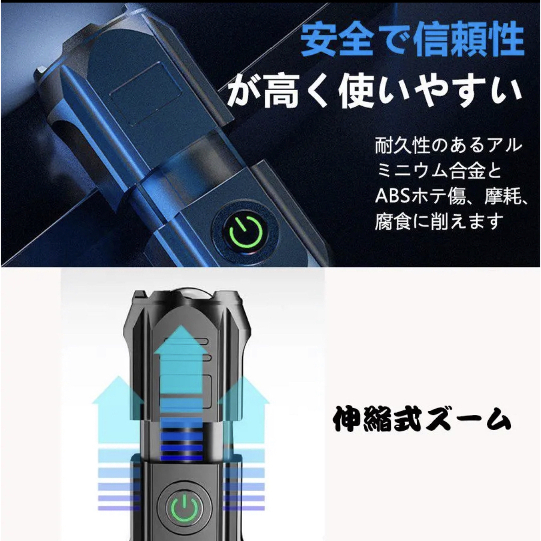 ズーミングライト 強力照射 LEDライト 超小型 USB充電式 爆光 懐中電灯 インテリア/住まい/日用品の日用品/生活雑貨/旅行(防災関連グッズ)の商品写真