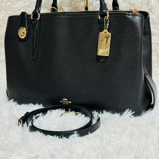 コーチ(COACH)の美品 コーチ ブルックリン キャリーオール ハンドバッグ ターンロック2way黒(トートバッグ)