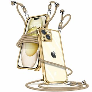 【色: 金】iPhone 15 Plus ケース クリア ショルダー iPhon(その他)