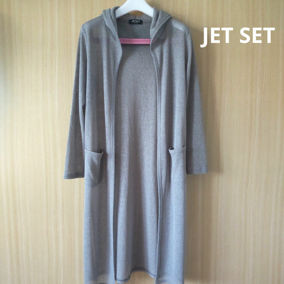 JET SET(ジェットセット)の☆JET SET　ロングカーディガン　ベージュ系　長袖　フード付　フリー レディースのトップス(カーディガン)の商品写真