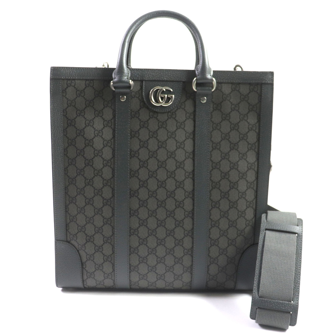 Gucci(グッチ)の未使用品▼GUCCI グッチ 731793 オフィディア ミディアム GGスプリーム レザー使い 2WAY トートバッグ グレー シルバー金具 保存袋付き イタリア製 メンズ メンズのバッグ(トートバッグ)の商品写真