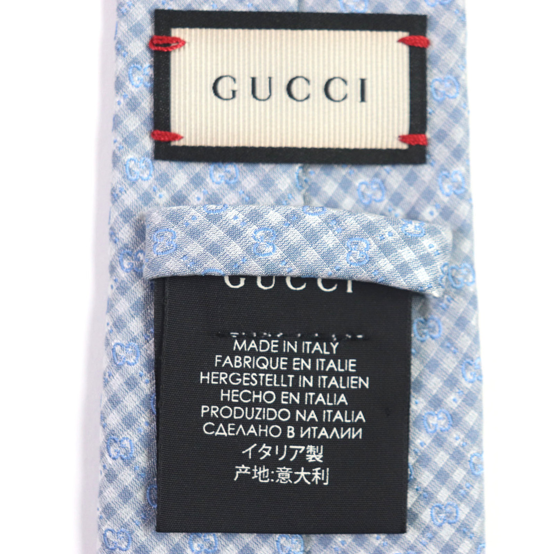 Gucci(グッチ)の極美品▼GUCCI グッチ 451681 マイクロGG柄 シルク ジャガード ネクタイ ライトブルー 箱付き イタリア製 正規品 メンズ ビジネス◎ メンズのファッション小物(ネクタイ)の商品写真