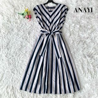 アナイ(ANAYI)の【美品】アナイ ロング丈 ワンピース ストライプ ピンクベージュ×ブラック S(ロングワンピース/マキシワンピース)