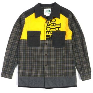 COMME des GARCONS - 極美品▼COMME des GARCONS コムデギャルソン THE NORTH FACE ノースフェイス WT-B101 コットン 再構築 DAFFLE BAGリメイク チェック柄 長袖 ダッフルシャツ グレー イエロー M 日本製 正規品 メンズ