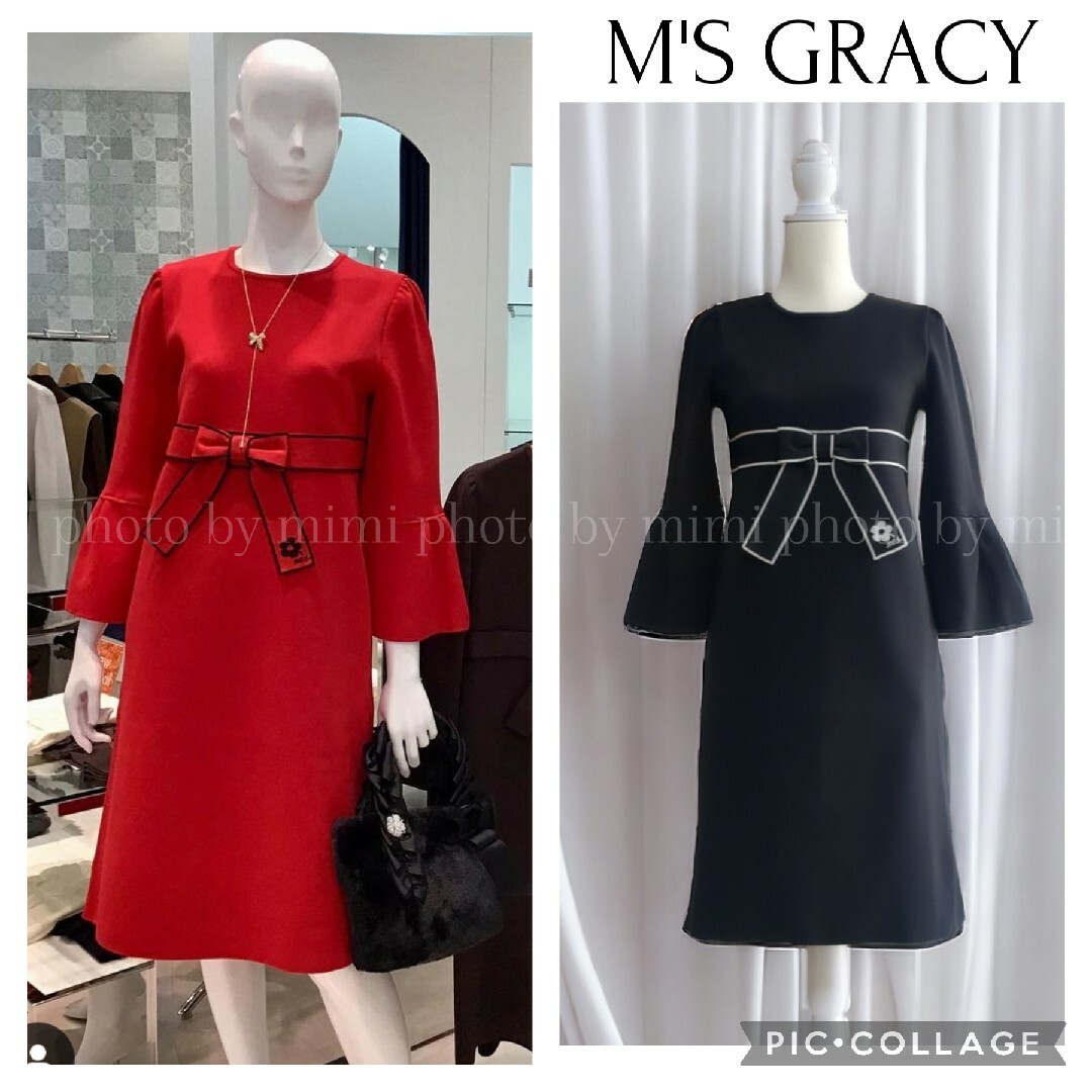 M'S GRACY(エムズグレイシー)のM'S GRACY*Instagram掲載*ロゴリボンニットワンピース レディースのワンピース(ひざ丈ワンピース)の商品写真