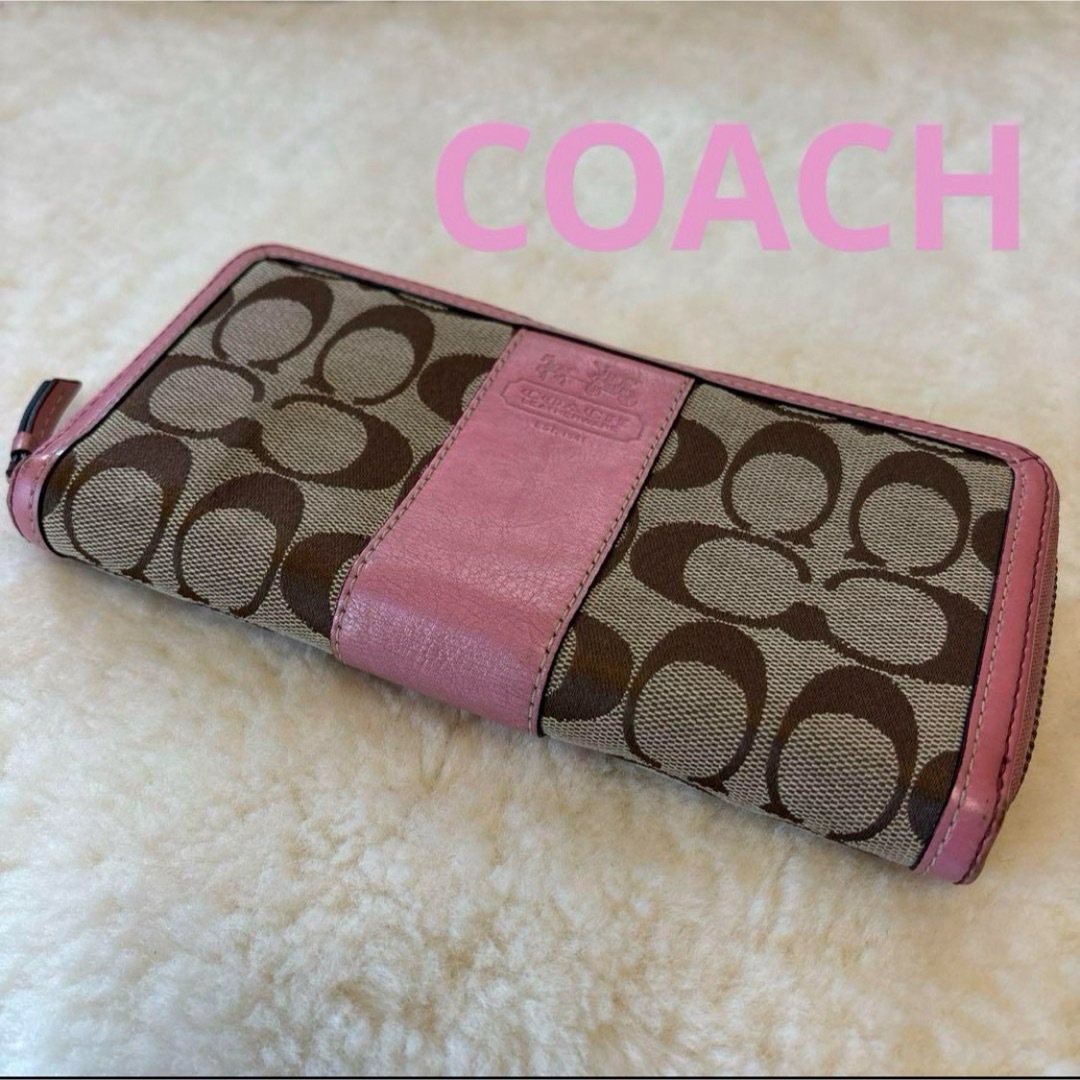 COACH(コーチ)の⭐️ COACH コーチ シグネチャーキャンバス ピンキーレザー 本革 長財布 レディースのファッション小物(財布)の商品写真