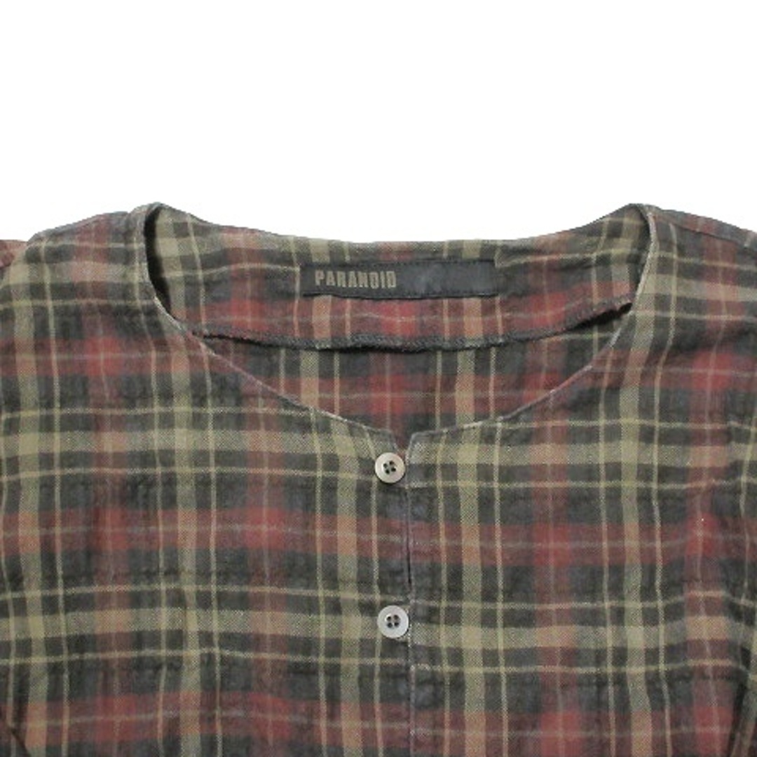PARANOID(パラノイド)のパラノイド ノーカラー チェックシャツ 長袖 プルオーバー シワ加工 IBO51 メンズのトップス(シャツ)の商品写真