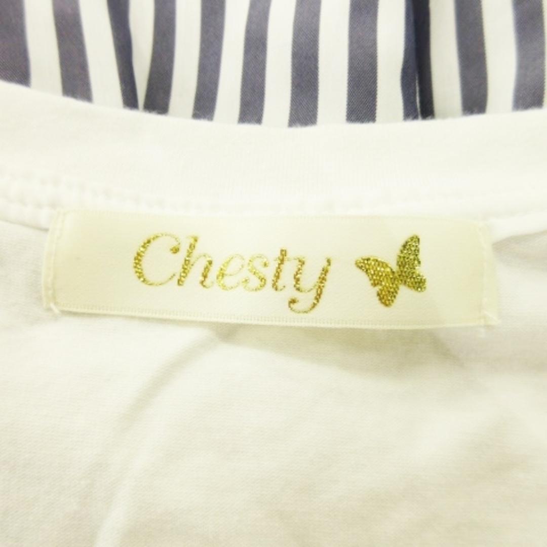 Chesty(チェスティ)のチェスティ カットソー Tシャツ 半袖 ドッキング 切替 ストライプ F 白 レディースのトップス(Tシャツ(半袖/袖なし))の商品写真