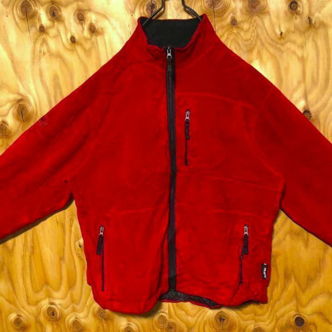 ポロスポーツ ラルフローレン レッド USA古着 90s ジップアップ フリース メンズのジャケット/アウター(ブルゾン)の商品写真