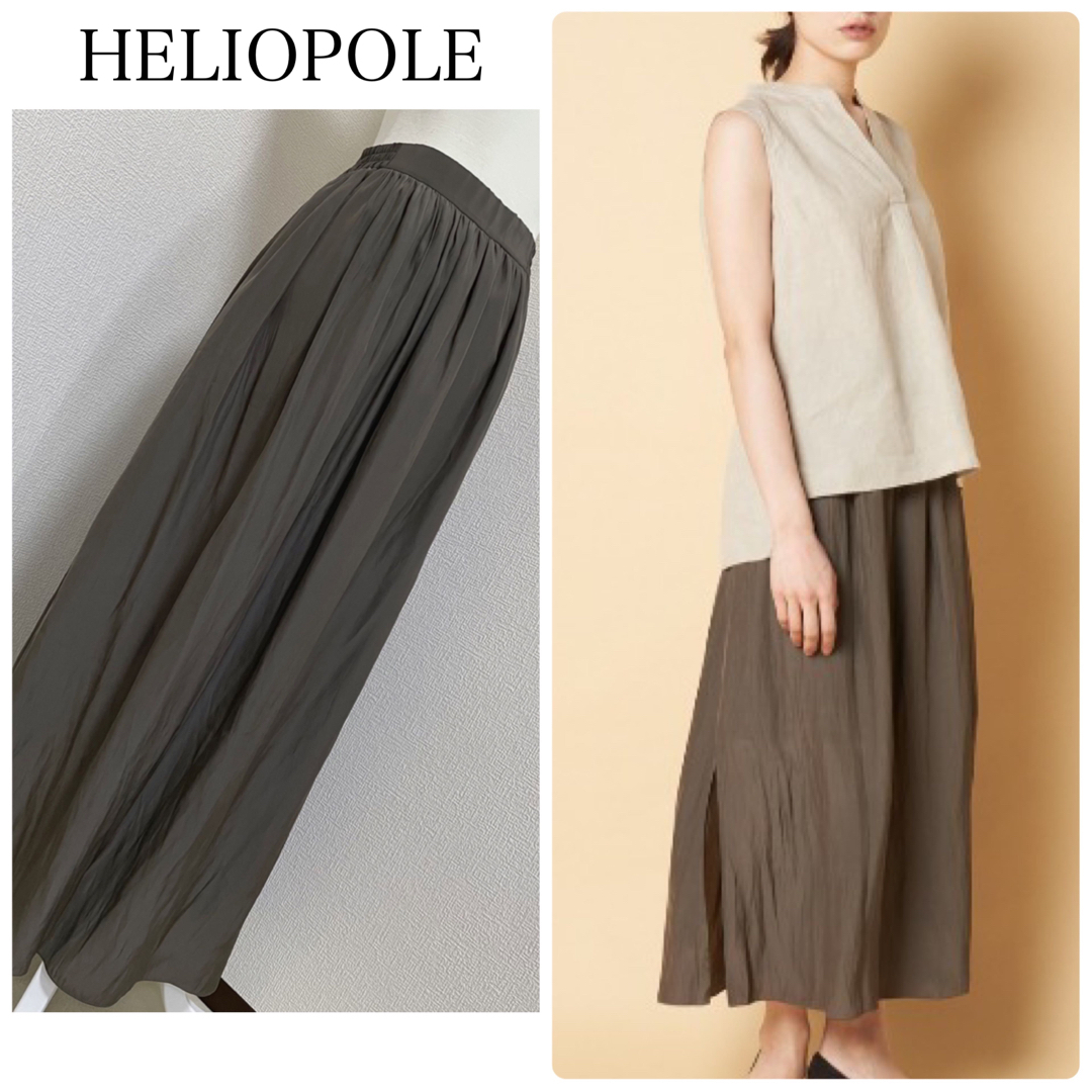 heliopole(エリオポール)の【中古美品】HELIOPOLEデシンタックギャザースカート　カーキ　サイズ38 レディースのスカート(ロングスカート)の商品写真