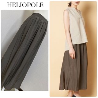 エリオポール(heliopole)の【中古美品】HELIOPOLEデシンタックギャザースカート　カーキ　サイズ38(ロングスカート)