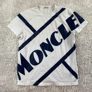 モンクレール(MONCLER)の希少XL モンクレール 半袖 tシャツ ビッグロゴ プリント 白×紺(Tシャツ/カットソー(半袖/袖なし))