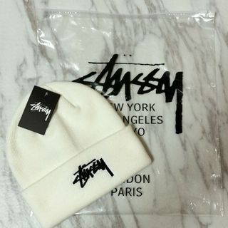 ステューシー(STUSSY)の5t Stussy ステューシー ニット帽  スノーボード 白 ホワイト(ニット帽/ビーニー)