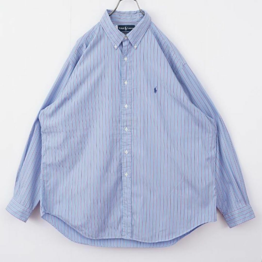 Ralph Lauren(ラルフローレン)のラルフローレン ストライプシャツ シャツワンピ ポニー刺繍 2XL 青 8551 メンズのトップス(シャツ)の商品写真
