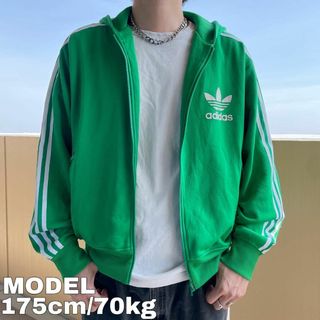 アディダス(adidas)のadidas アディダス ジップパーカー トラックジャケット L 緑 8557(ジャージ)