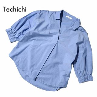 Techichi - テチチ プルオーバーブラウス シャツ 青 トップス 7分袖 ボリュームスリーブ