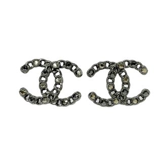 シャネル(CHANEL)のシャネル CHANEL ピアス イヤリング ブラック ココマーク ラインストーン(ピアス)