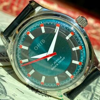 オリス(ORIS)の【レトロな色合い】オリス メンズ腕時計 グリーン レッド 手巻き ヴィンテージ(腕時計(アナログ))