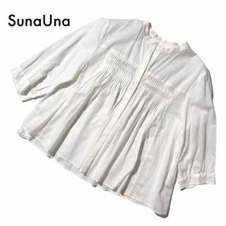 スーナウーナ(SunaUna)の美品 スーナウーナ プルオーバーブラウス シャツ 透け感 トップス 白 38 M(シャツ/ブラウス(長袖/七分))