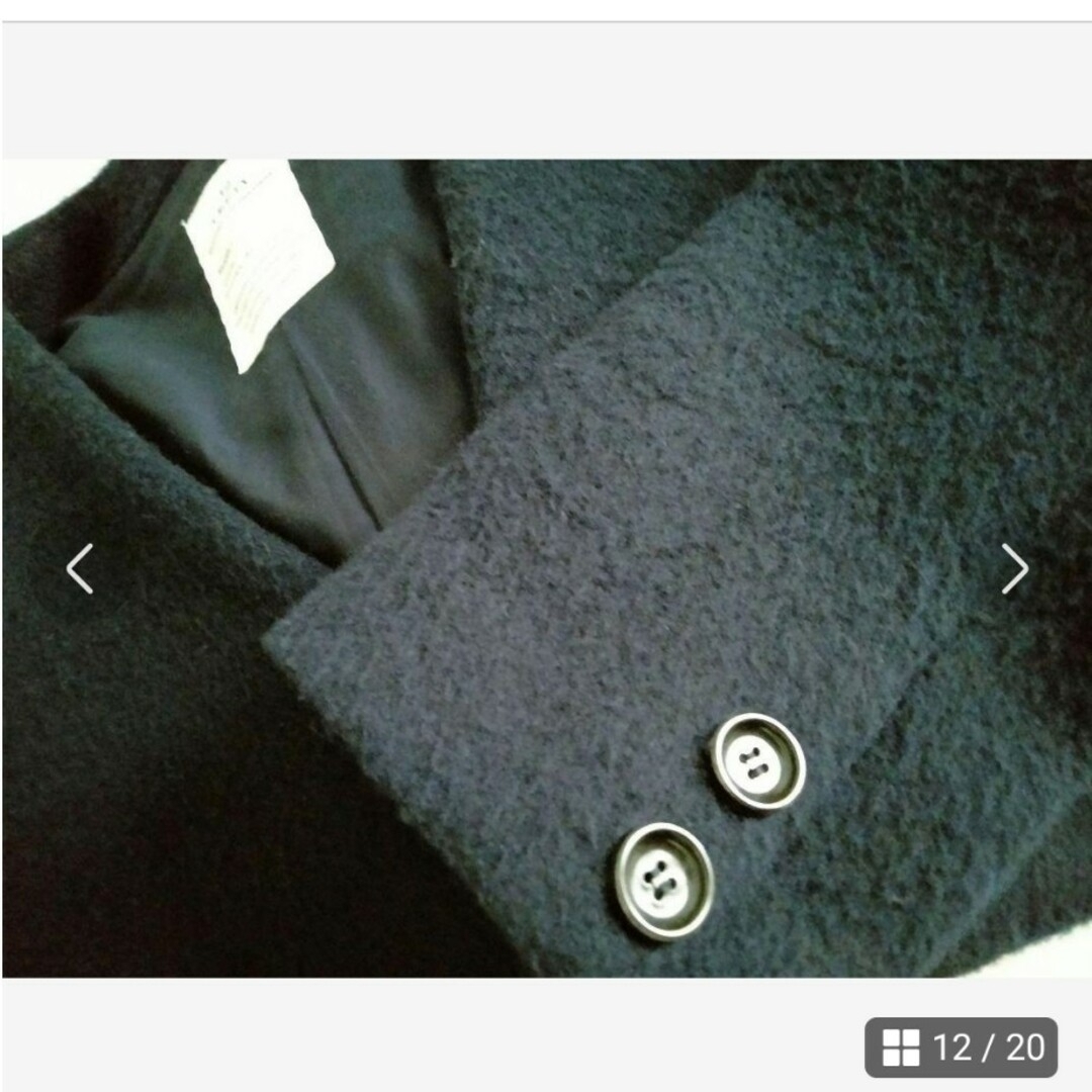 ノーカラーダブルコート　紺色 レディースのジャケット/アウター(ロングコート)の商品写真