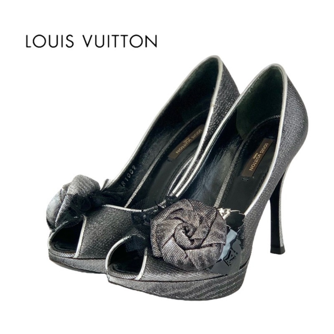 LOUIS VUITTON(ルイヴィトン)のルイヴィトン LOUIS VUITTON パンプス 靴 シューズ ファブリック シルバー ブラック ラメ フラワー レディースの靴/シューズ(ハイヒール/パンプス)の商品写真