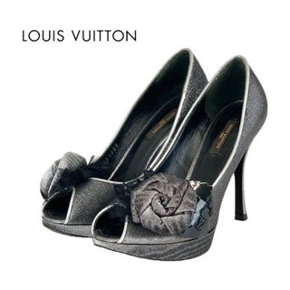 ルイヴィトン(LOUIS VUITTON)のルイヴィトン LOUIS VUITTON パンプス 靴 シューズ ファブリック シルバー ブラック ラメ フラワー(ハイヒール/パンプス)