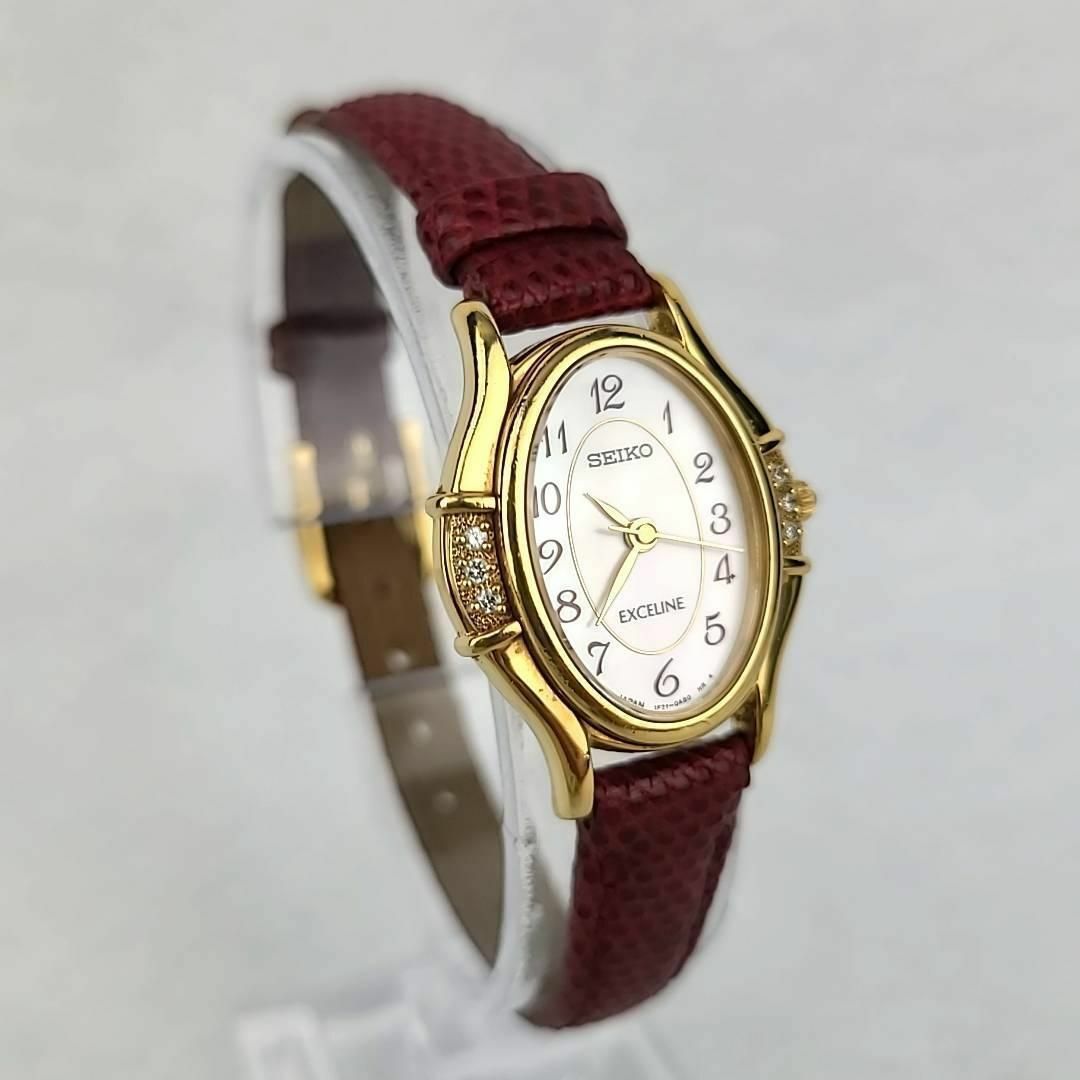 SEIKO(セイコー)の□美品稼働品 SEIKO エクセリーヌ ピンクシェル文字盤 6Pダイヤ オーバル レディースのファッション小物(腕時計)の商品写真