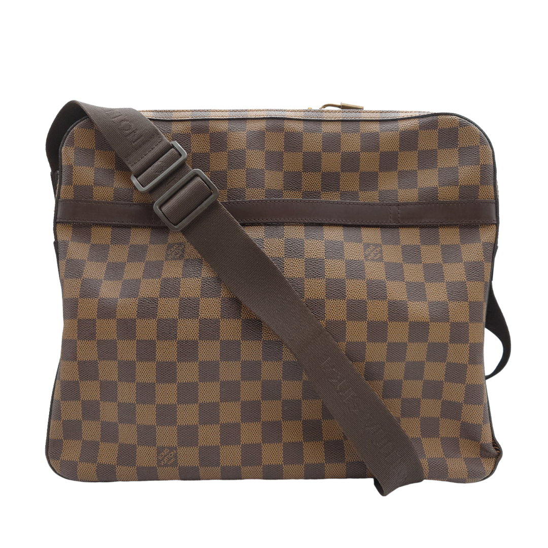 LOUIS VUITTON(ルイヴィトン)のLouis Vuitton ルイヴィトン LV ドルゾドゥロ ショルダーバッグ ダミエ 肩掛け 斜め掛け ユニセックス 定番 シンプル メッセンジャーバッグ 大きめ ブラウン系　ゴールド金具 レザー N45251 メンズ レディース 【中古 Bランク】☆送料無料☆ 当店通常価格109800円 メンズのバッグ(ショルダーバッグ)の商品写真