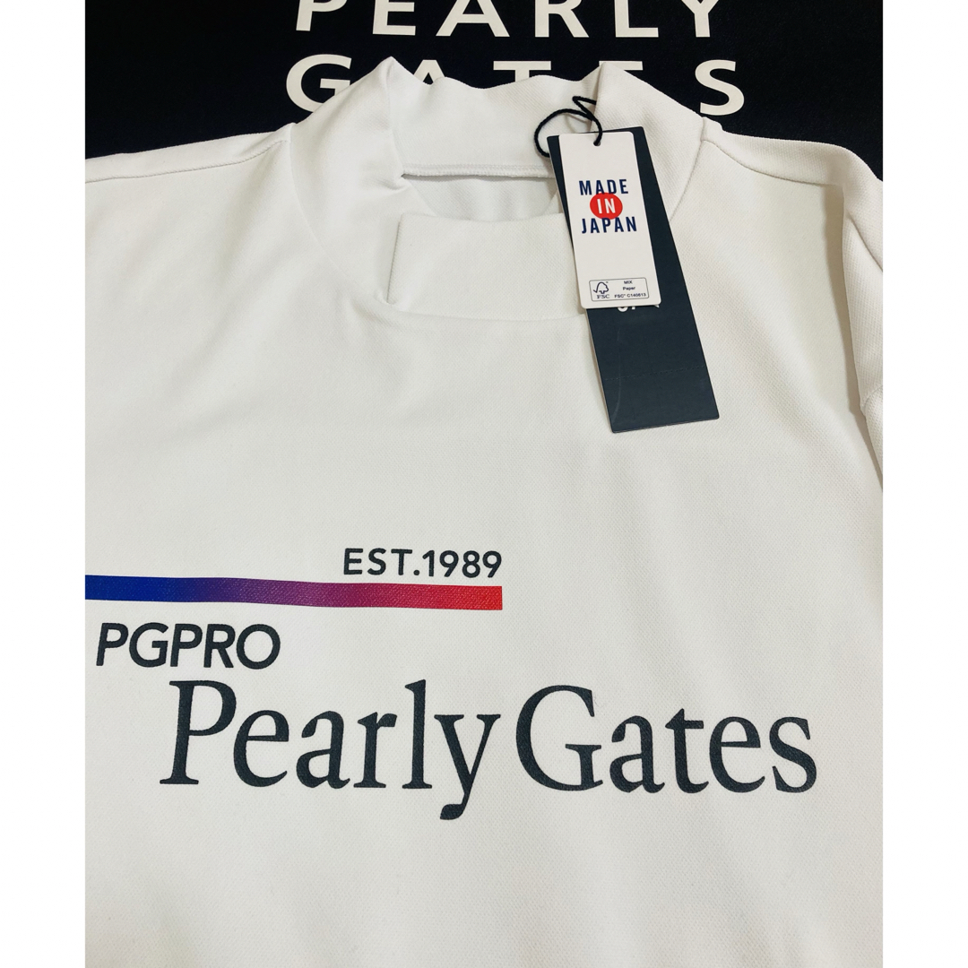 PEARLY GATES(パーリーゲイツ)の新品 パーリーゲイツ ベアカノコ半袖ハイネックカットソー(6)LL白 最新モデル スポーツ/アウトドアのゴルフ(ウエア)の商品写真
