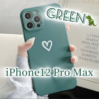 アイフォーン(iPhone)の【iPhone12promax】iPhoneケース グリーン ハート 手書き 緑(iPhoneケース)