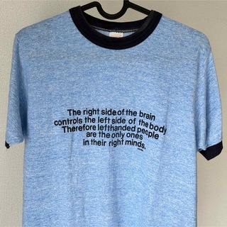 サンタモニカ(Santa Monica)の古着　リンガーTシャツ　ロゴTシャツ　青　USA製(Tシャツ(半袖/袖なし))
