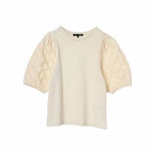 グリーンパークス(green parks)の【アイボリー】SUGAR SPOON フハクドットスリーブTEE 24SS/半袖/ボリューム袖/ドッキング/異素材/クルーネック(カットソー(長袖/七分))