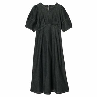 グリーンパークス(green parks)の【ブラック】ELENCARE DUE デニム5分袖ワンピース 24SS/ボリューム袖/ロング丈/レディース/春夏(ロングワンピース/マキシワンピース)