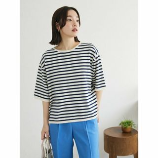 グリーンパークス(green parks)の【ボーダーネイビー】洗える ニットTシャツ 24SS/ドライタッチ/マシンウォッシャブル/ベーシック/夏/レディース(ニット/セーター)