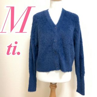 ti.　カーディガン　M　ブルー　もこもこ　カジュアル　ナイロン　アクリル(カーディガン)