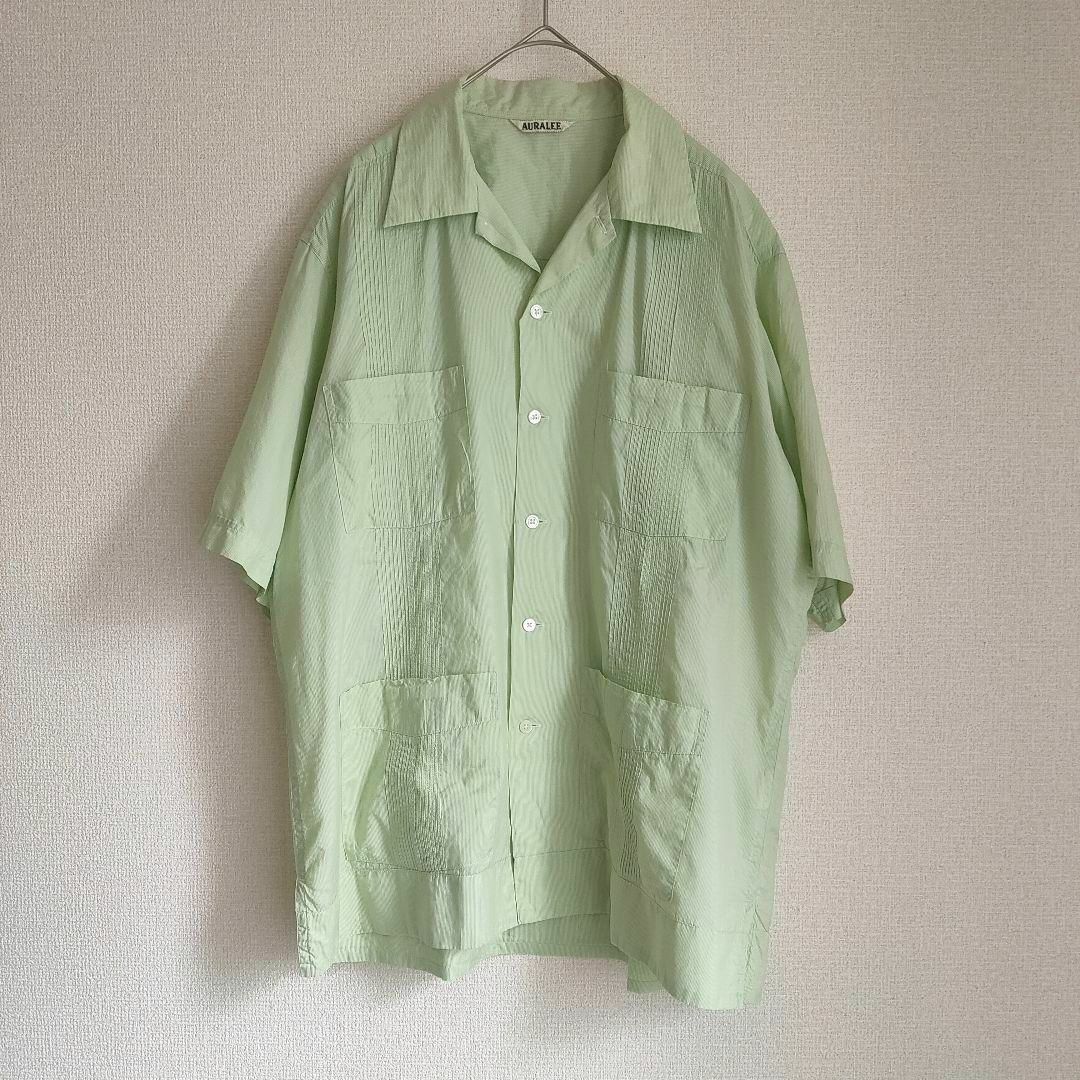 AURALEE(オーラリー)の3緑 AURALEE FINX SILK STRIPE CUBA SHIRTS メンズのトップス(シャツ)の商品写真