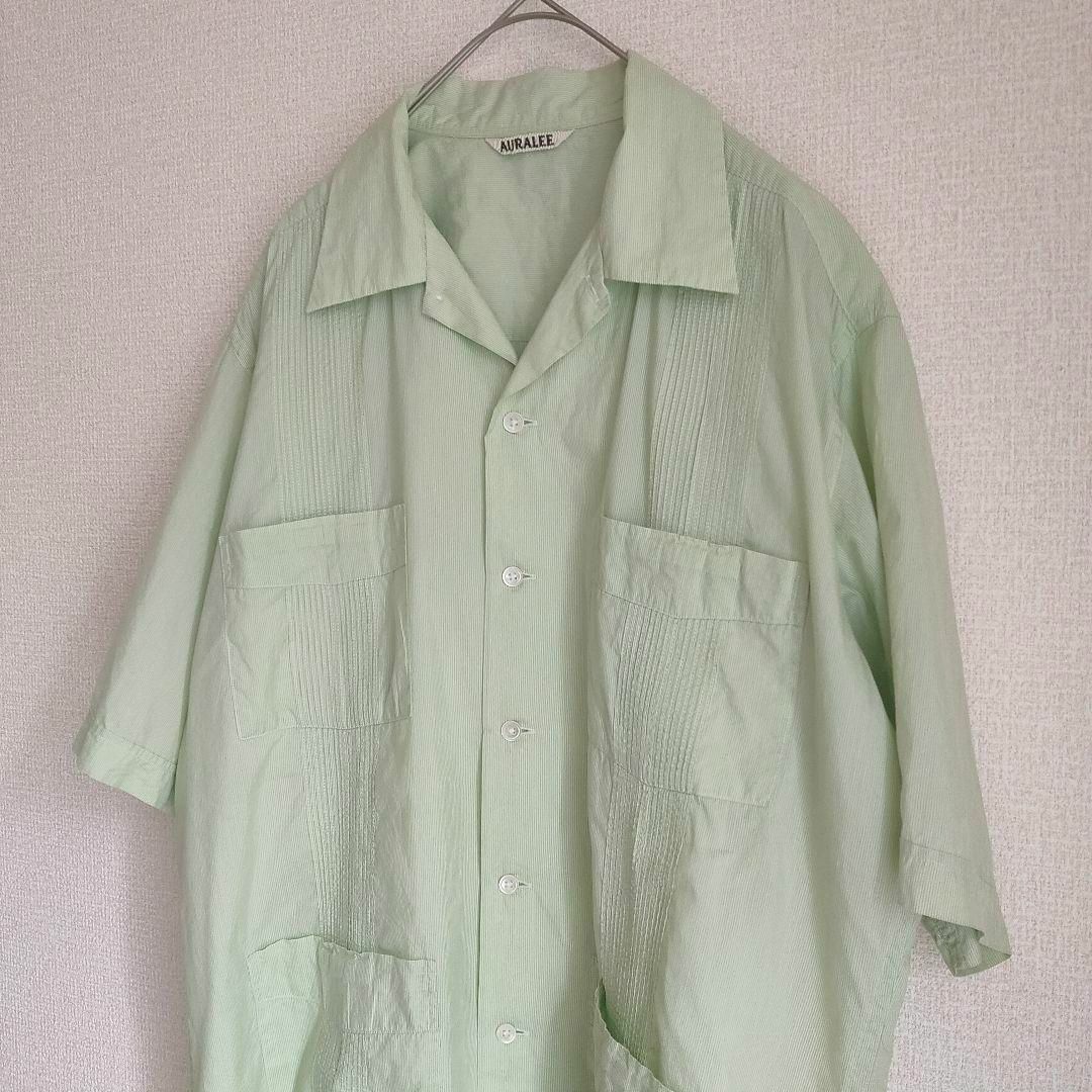 AURALEE(オーラリー)の3緑 AURALEE FINX SILK STRIPE CUBA SHIRTS メンズのトップス(シャツ)の商品写真