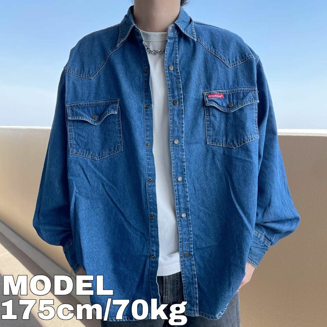 Dickies(ディッキーズ)のディッキーズ デニムシャツ Wポケット 長袖 XL ブルー 青 赤 8539 メンズのトップス(シャツ)の商品写真