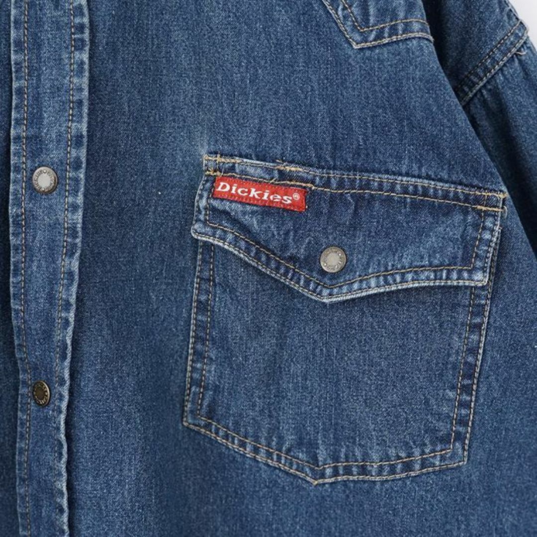 Dickies(ディッキーズ)のディッキーズ デニムシャツ Wポケット 長袖 XL ブルー 青 赤 8539 メンズのトップス(シャツ)の商品写真